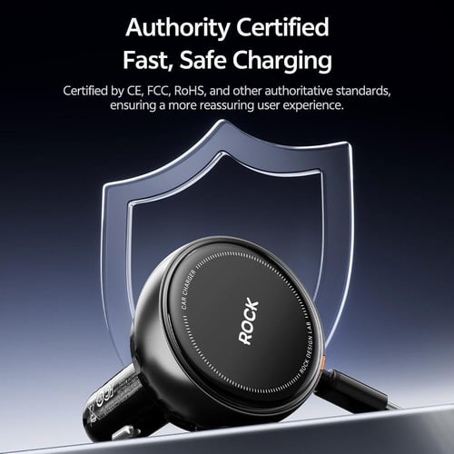 شاحن سيارة روك ROCK H30 مع كيبل تايب سي سحب (45 وا...