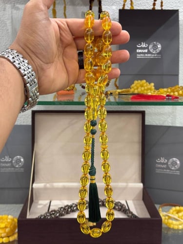 سبحة كهرمان طبيعي شفاف