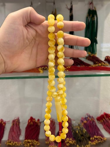 سبحة كهرمان طبيعي مع شهادة