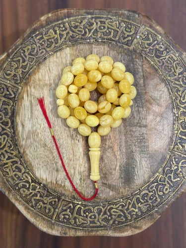 سبحة كهرمان طبيعي مع شهادة