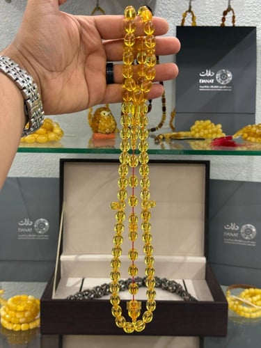 سبحة كهرمان طبيعي شفاف