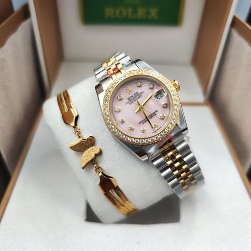 ساعة رولكس نسائية مع اسوار استل ستيل مع كامل الملح...