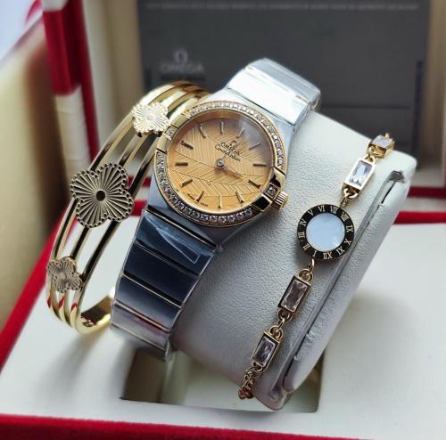 طقم اوميغا نسائي ساعة مع خاتم وسوار وسلسال مع كامل...