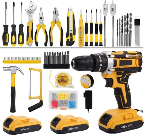 مثقاب كهربائي لاسلكي 21فولت، 128 قطعة مع مجموعة أد...