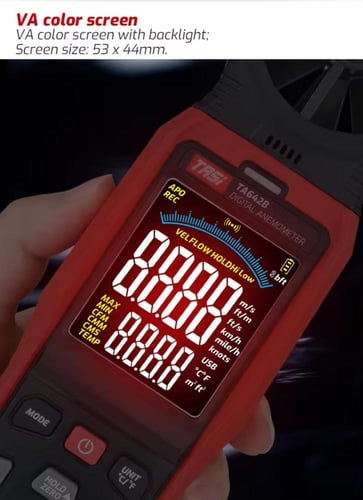 TASI TA642C مقياس سرعة الرياح الرقمي عالي الدقة US...