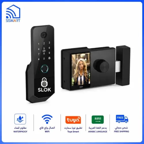 قفل باب حديد ذكي جرس وكاميرا وشاشة SLOK 903 MAX WI...