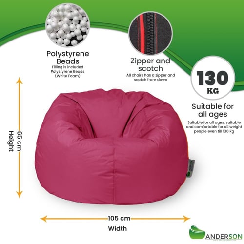 بين باج أندي لون زهري مقاوم للماء كبير الحجم