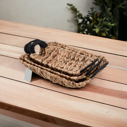 سلة راتان مستطيلة الشكل - مجموعة من 3 قطع