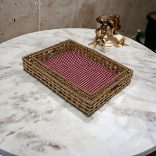 صينية منسوجة يدويًا من الخيزران ( مجموعة من قطعتين...