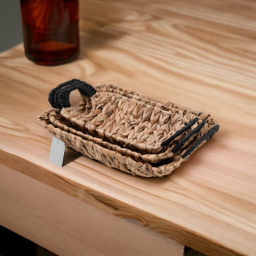 سلة راتان مستطيلة الشكل - مجموعة من 3 قطع