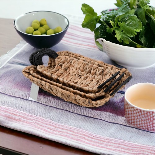 سلة راتان مستطيلة الشكل - مجموعة من 3 قطع