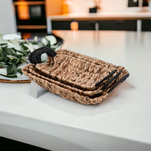 سلة راتان مستطيلة الشكل - مجموعة من 3 قطع