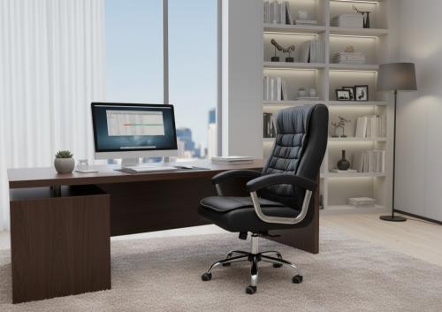 كرسي جلد مكتبي أسود