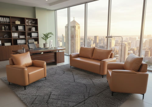 كنب جلد "كلاسيك مودرن" باللون البرتقالي الدافئ