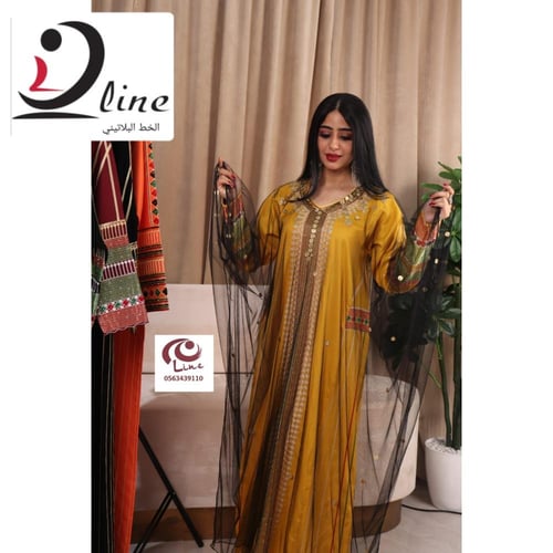 جلابية عسيري كريب ملكي كتان فاخر