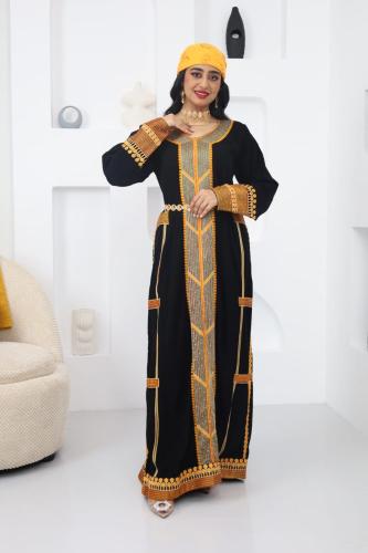 جلابيه عسيري كريب ملكي فاخر لون اسود تطريز ذهبي