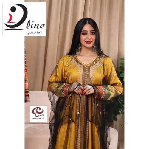 جلابية عسيري كريب ملكي كتان فاخر