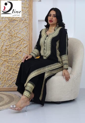 طقم جلابية عسيري كريب ملكي فاخر مع السروال