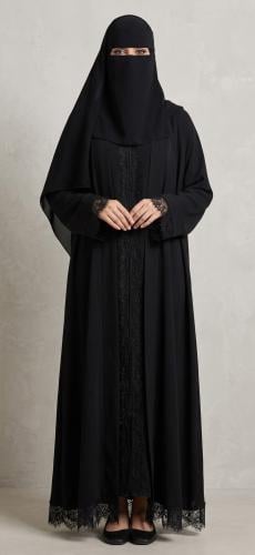 دبل كلوش بقماش انترنت كوري مع طرحه طقم دانتيل