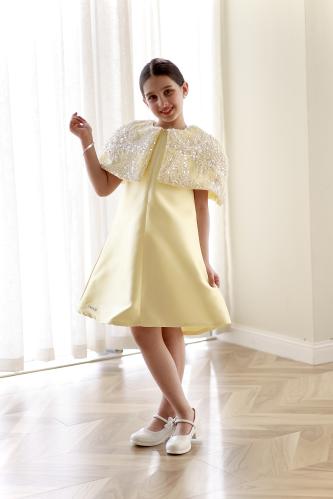 فستان ليموني بقصه كلوش