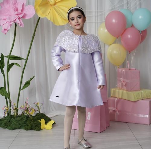 فستان موف مزين بالشك