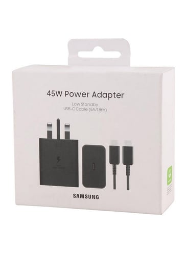 شاحن سامسونج 45 واط مع كابل USB-C 5A بطول 1.8 متر للشحن السريع الفائق للأجهزة المتوافقة