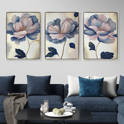 طقم لوحات ثلاثية فن تجريدي ورد تصميم عصري ا