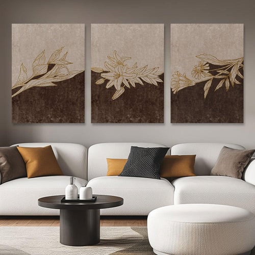 طقم لوحات ثلاثية فن تجريدي ورد تصميم عصري ا