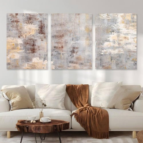 طقم لوحات ثلاثية فن تجريدي ورد تصميم عصري ا