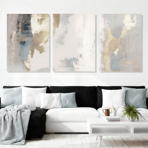 طقم لوحات ثلاثية فن تجريدي ورد تصميم عصري ا