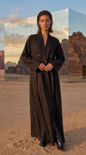 Linen abaya with floral pattern