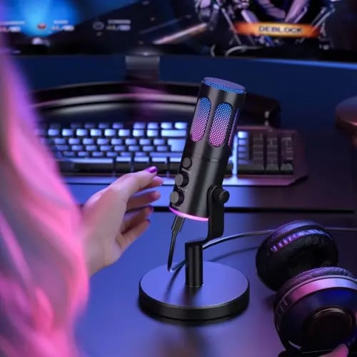 مايك احترافي للألعاب X60 مع حامل RGB سلكي مكثف مزود بتقنية ذكية للحد من الضوضاء، مناسب للبث المباشر، والألعاب، والتسجيل، والكمبيوت...
