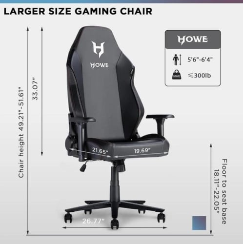 كرسي العاب احترافي اسود | HOWE Gaming Chair - Blac...