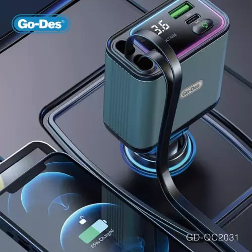 محول سيارة 4 في 1 بقوة 65 واط Go-Des ، مخرج مزدوج...