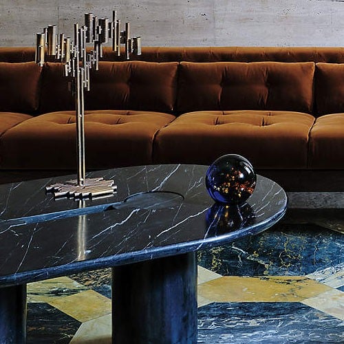 طاولة قهوة رخام بيضاوي مع قاعدة رخام