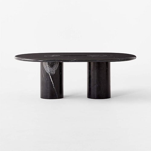 طاولة قهوة رخام بيضاوي مع قاعدة رخام