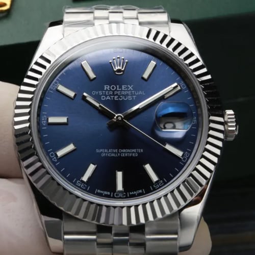 ساعة رولكس ديت جست 41، مينا أزرق بعلامات عصوية، إط...