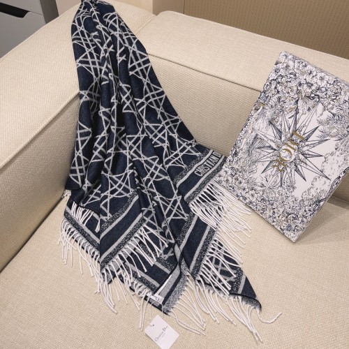 Di0r rattan plaid cape 140*140cm 100% cashmere