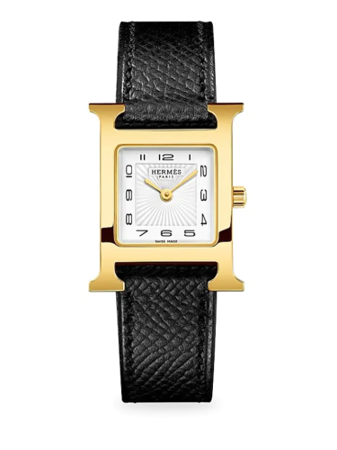 ساعة هيرميس 25مم مطلية بالذهب وسوار من الجلد