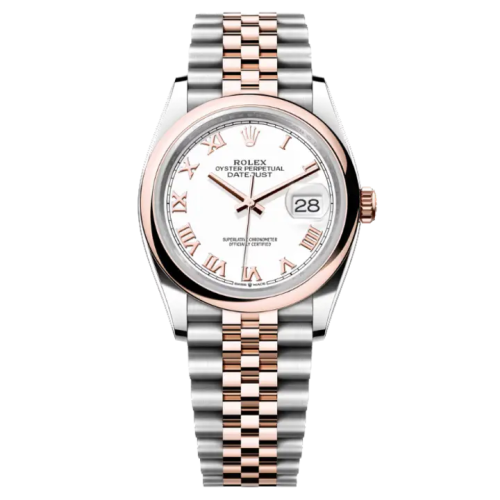 ساعة رولكس ديت جست 36 من الذهب الوردي مع مينا أبيض...