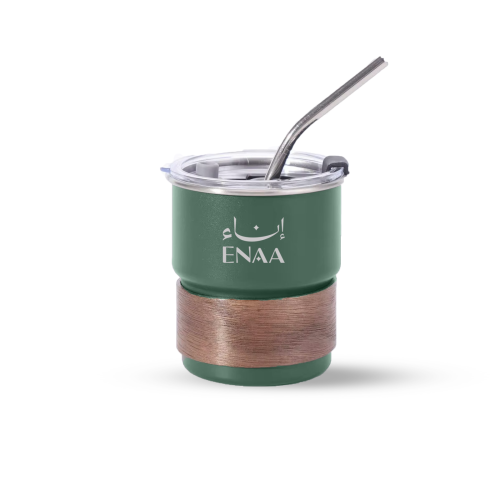 كوب قهوة بغطاء شفاف و مزاز 2 في 1 - اخضر