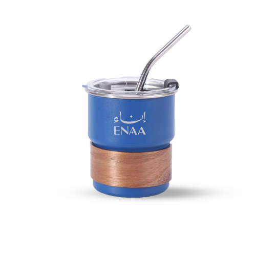 كوب قهوة بغطاء شفاف و مزاز 2 في 1 - ازرق