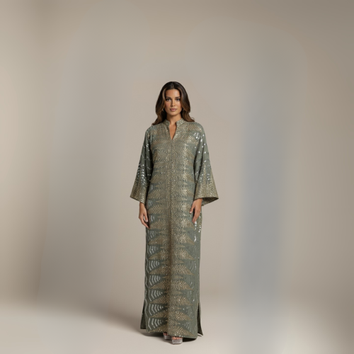 Olive-colored thobe embroidered