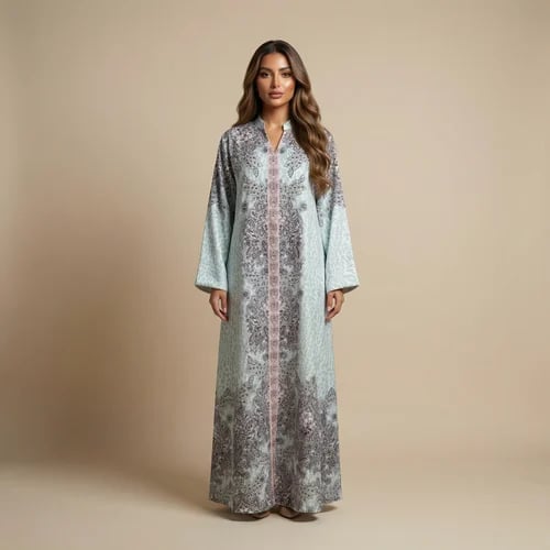 Sky blue thobe with heritage pattern