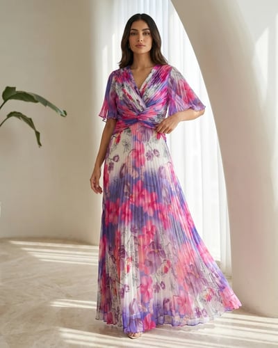 Long pleated colorful dress