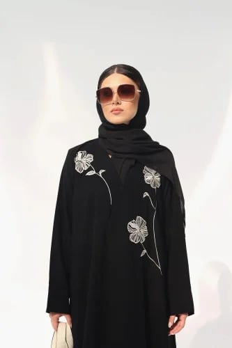 Pink floral crepe abaya