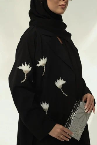 Embroidered flower abaya