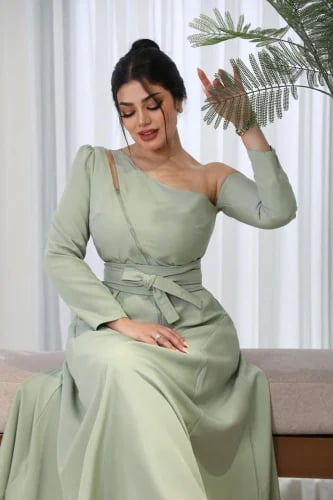 A soft dress with an off-the-shoulder design