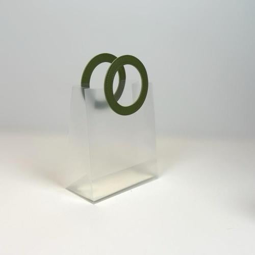 كيس هدايا فاخر شفافة بمسكة جلد دائري لون اخضر مقاس...