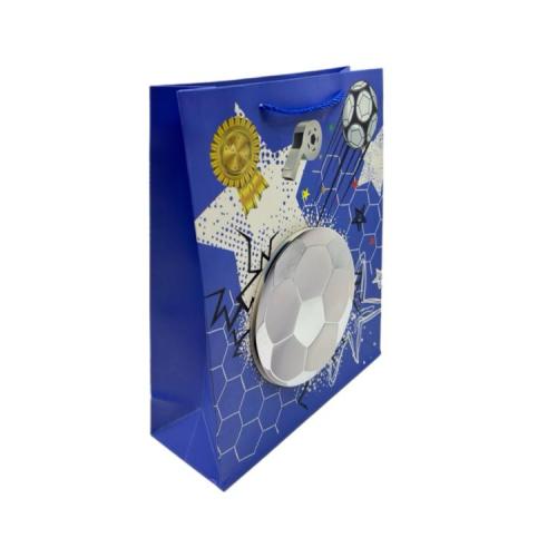 كيس كرتون هدايا فاخرة كورة القدم 3D أزرق
